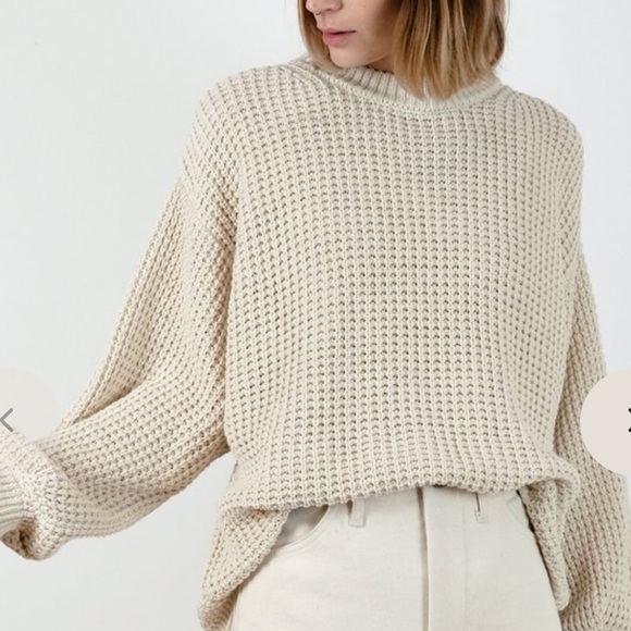 Micaela Greg Waffle Knit Sweater in Salt Cotton Linen Size Medium - Picture 2 of 8